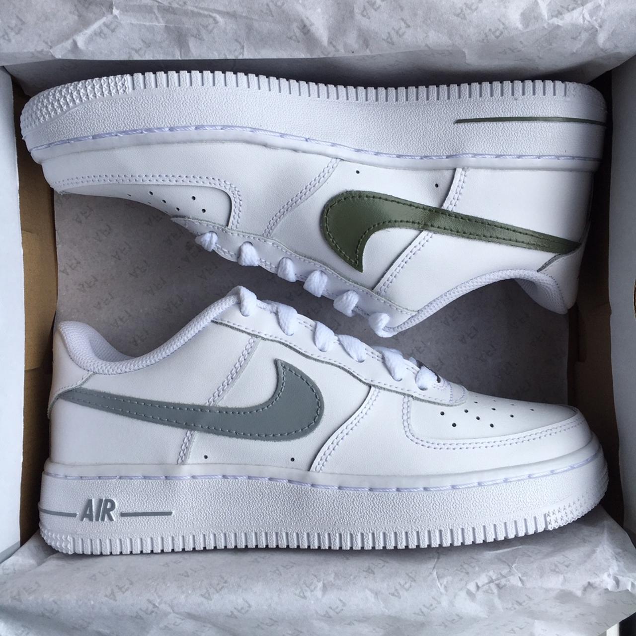 custom two-colour grey/khaki air force 1 This is... - Depop