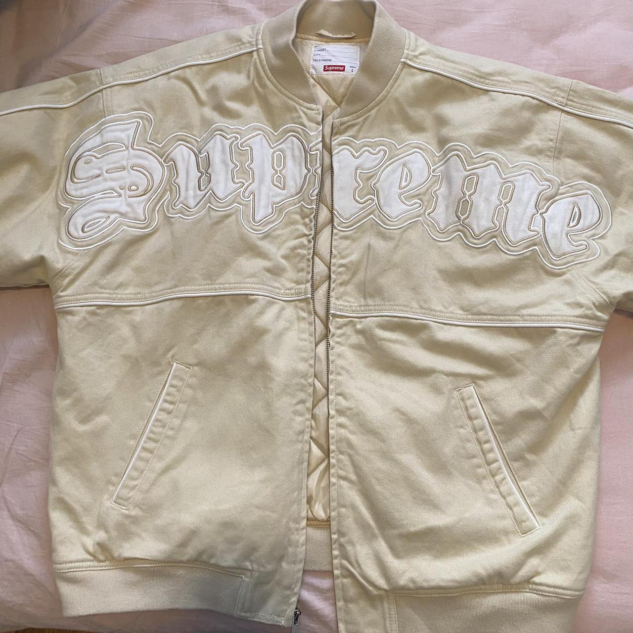 supreme Twill Old English Varsity Jacket in tan!... - Depop