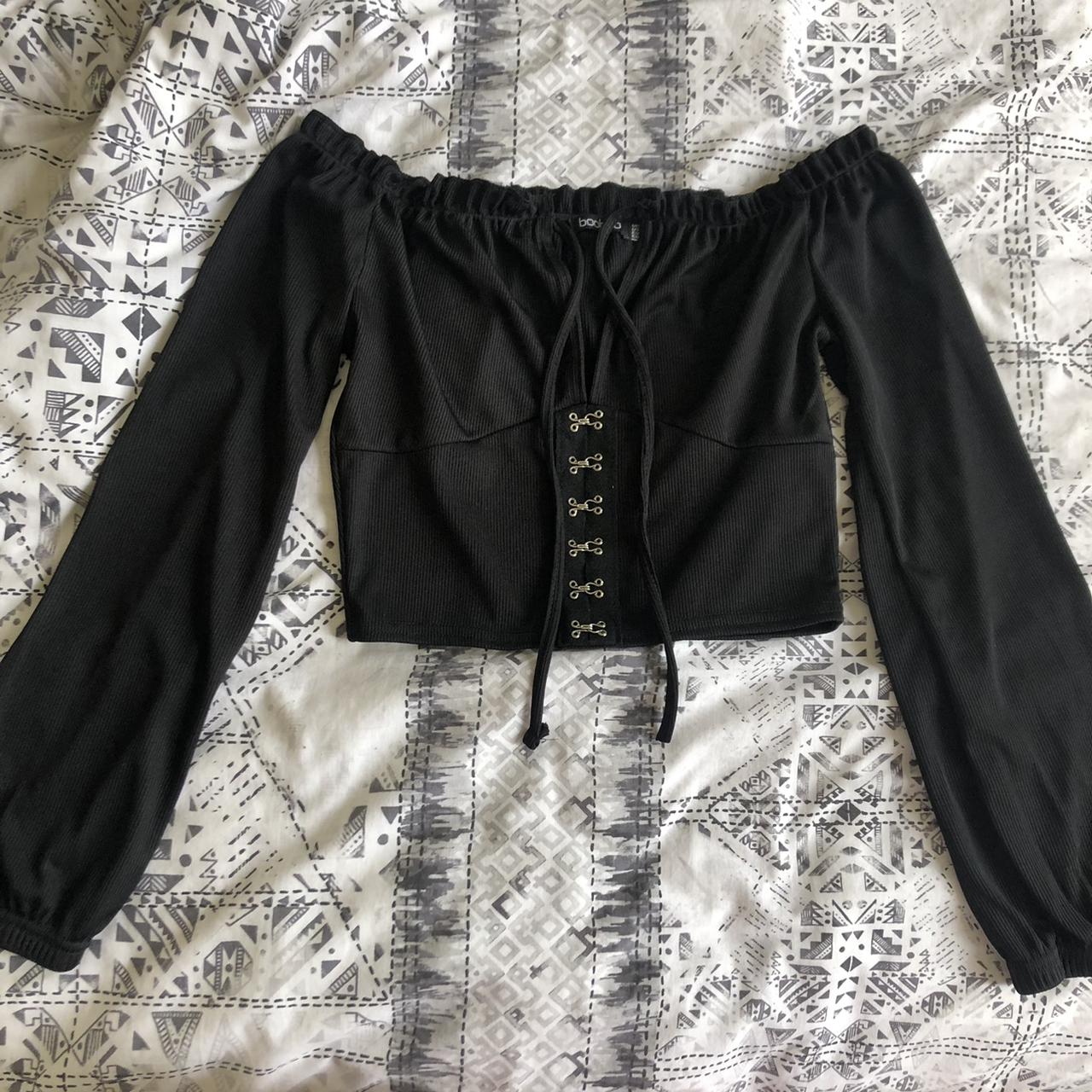 Black ribbed crop top. Has tie detail at the front,... - Depop