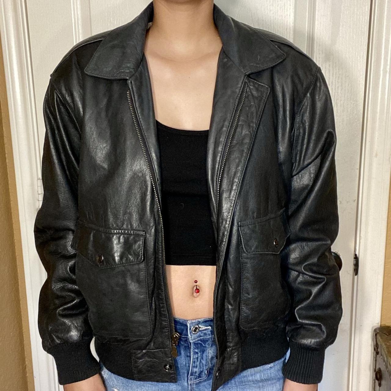 leather bomber jacket with map lining