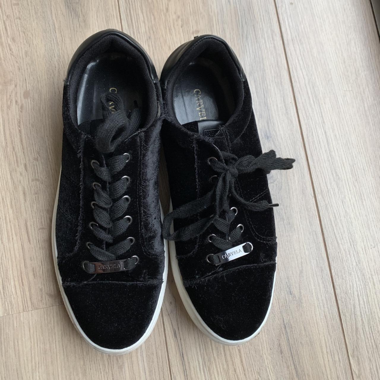 carvela black velvet trainers