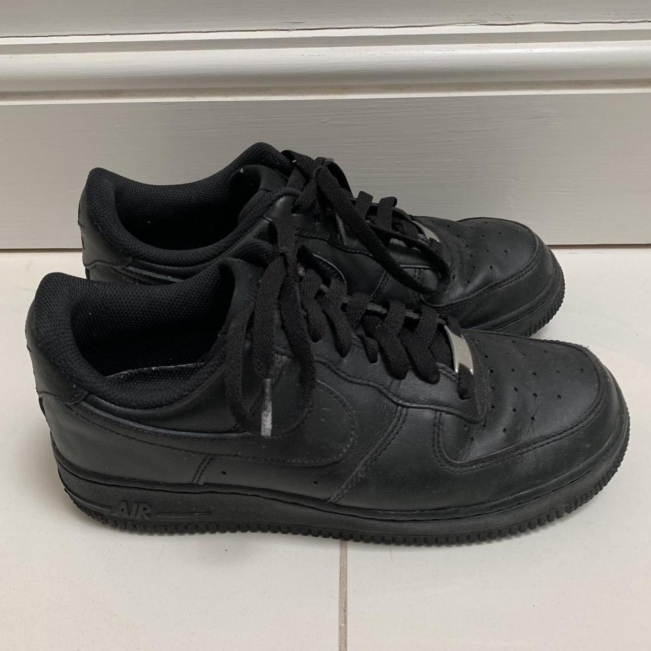 Black leather Nike Air Force 1s. Worn max 5 times.... - Depop