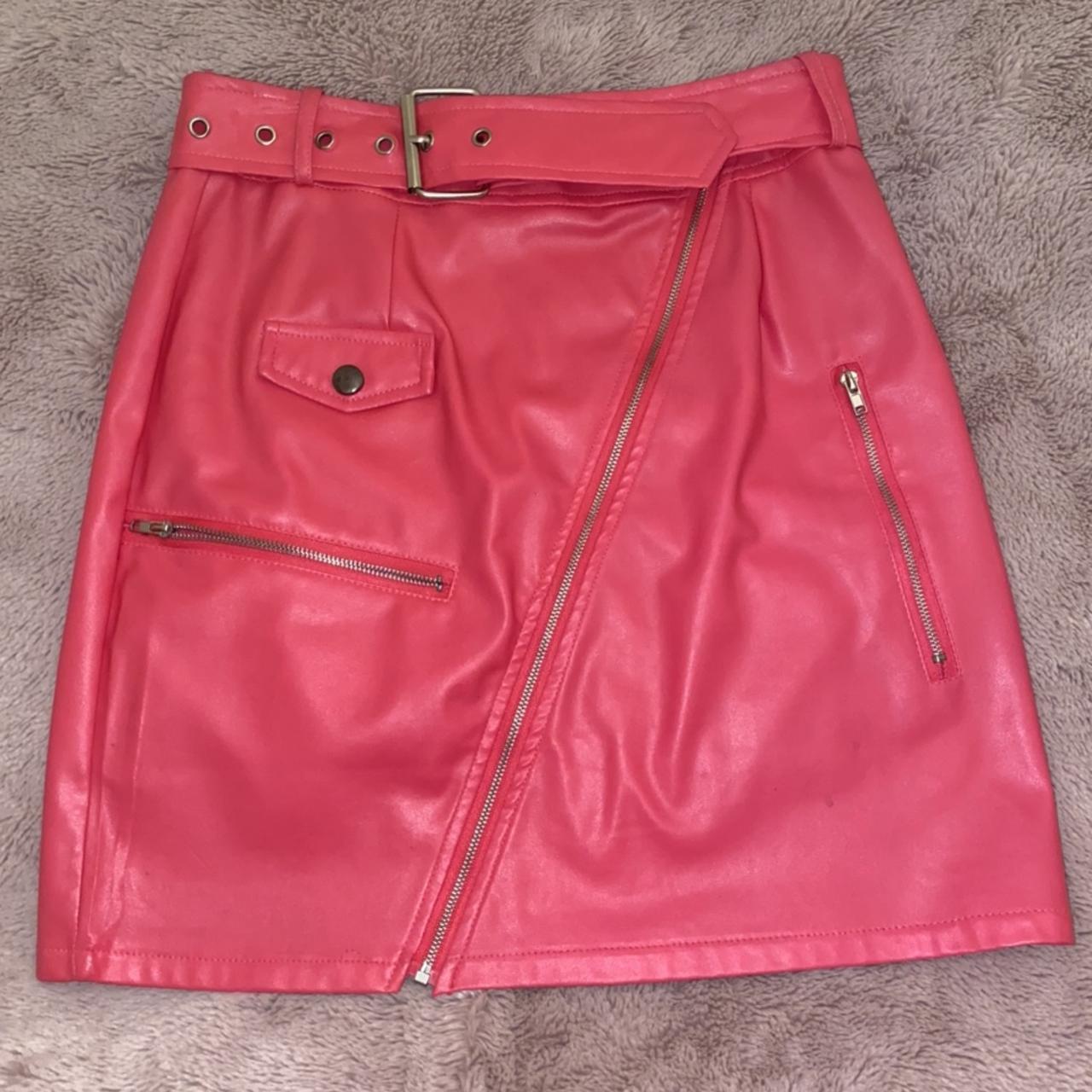 Pretty Little Thing bright pink leather skirt. In... Depop