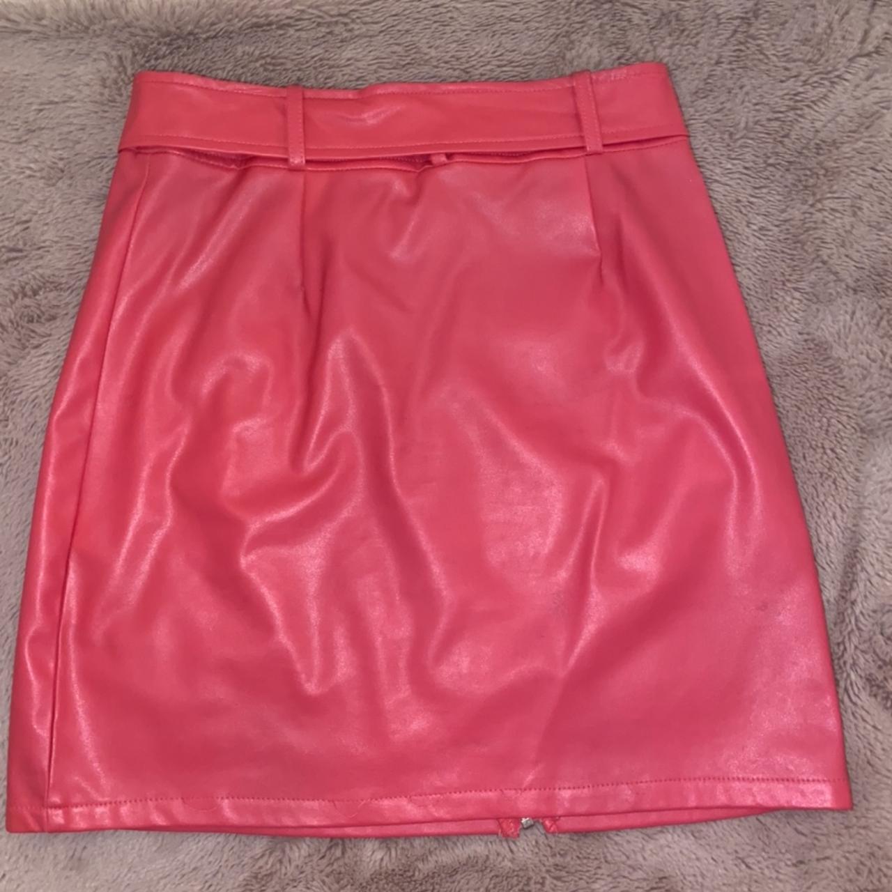Pretty Little Thing bright pink leather skirt. In... Depop