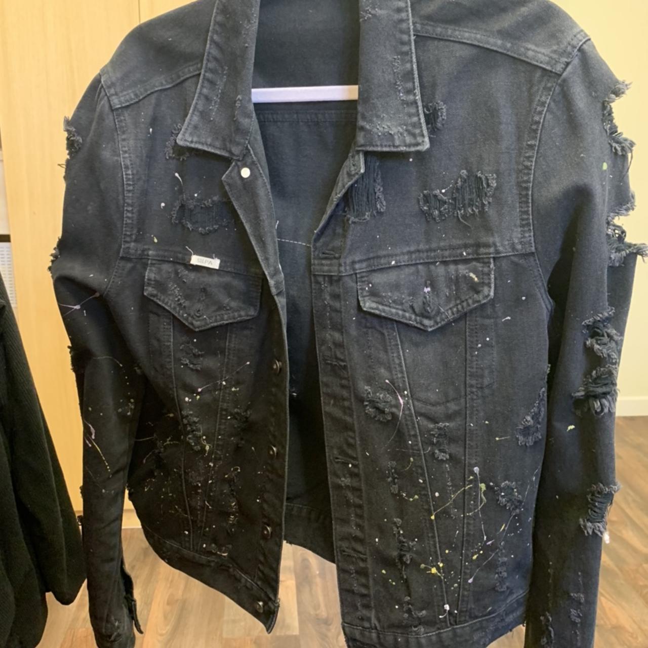 Śilpaclo paint splattered denim jacket Jacket has... Depop