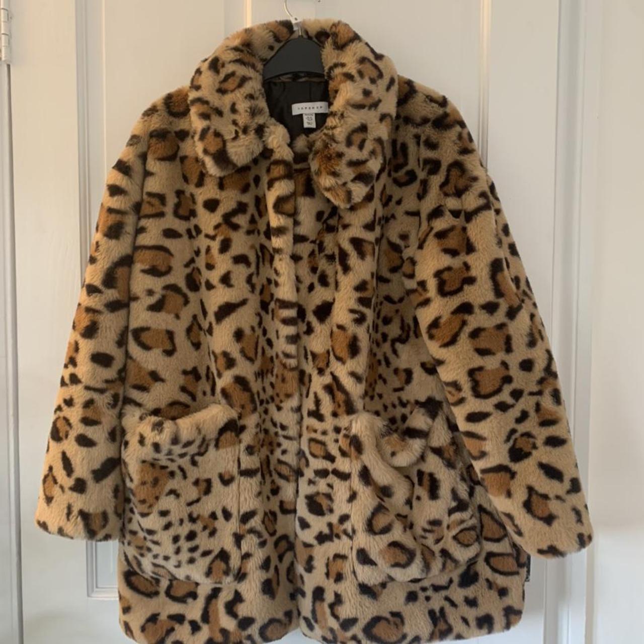 Topshop leopard print faux fur coat. Size 10 petite... - Depop