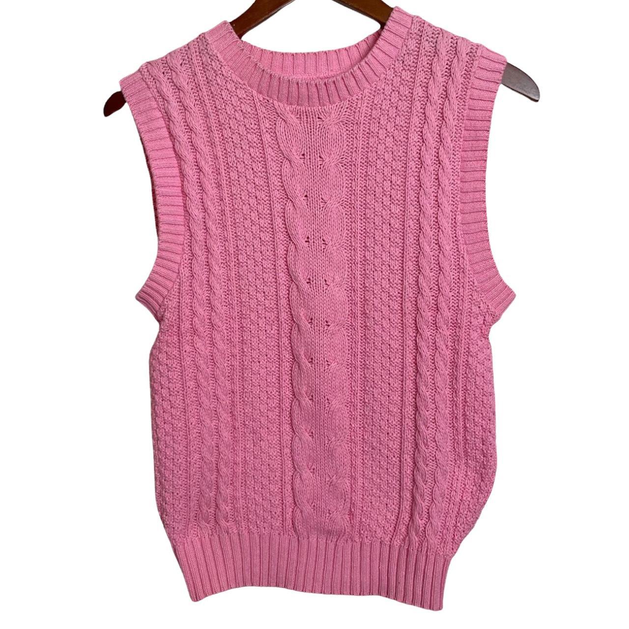 Vintage pink sweater vest 80s knit sweater vest //... - Depop