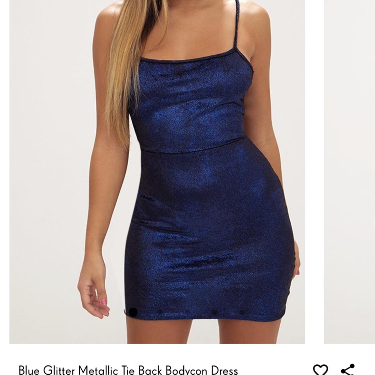 Blue glitter metallic hotsell tie back bodycon dress