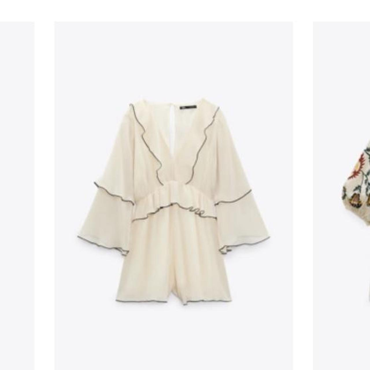 Zara Women's Cream and Black Playsuitromper Depop