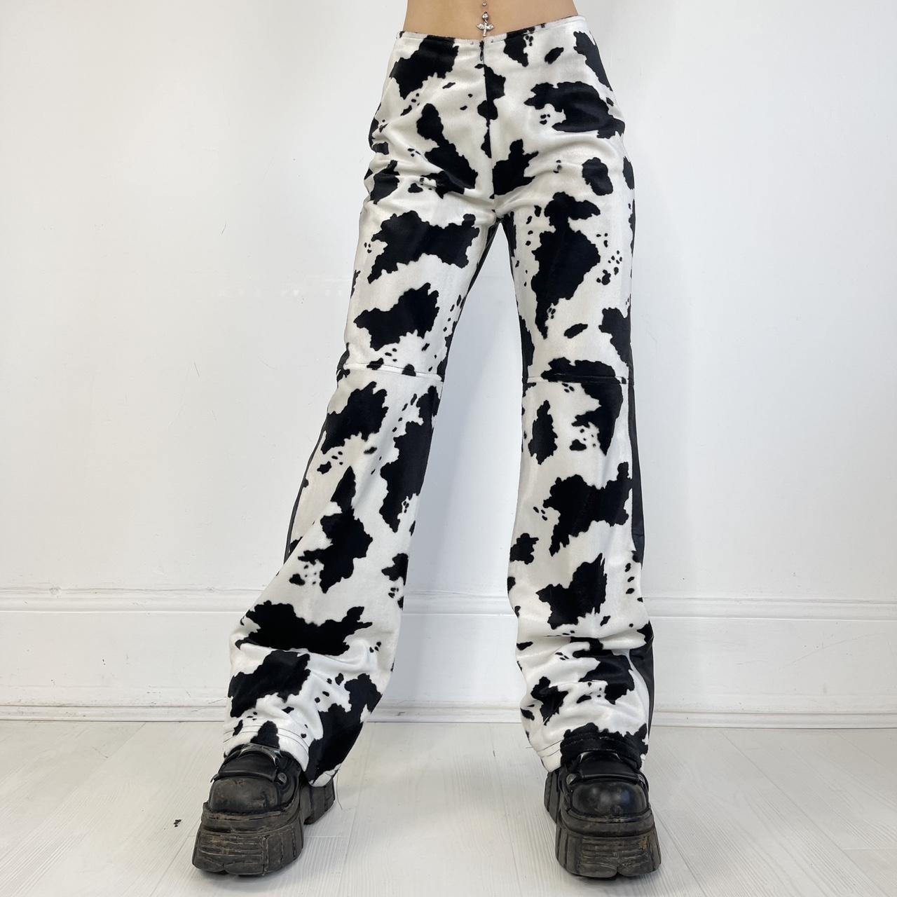 Vintage 90s cow trousers. Half furry cow print and... - Depop