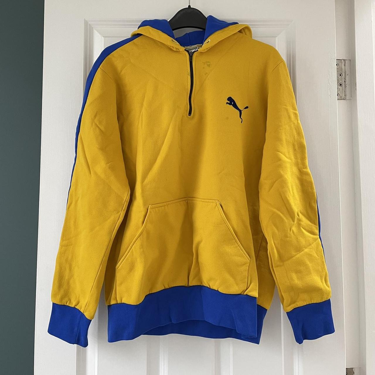 Puma Women's Yellow and Blue Hoodie Depop