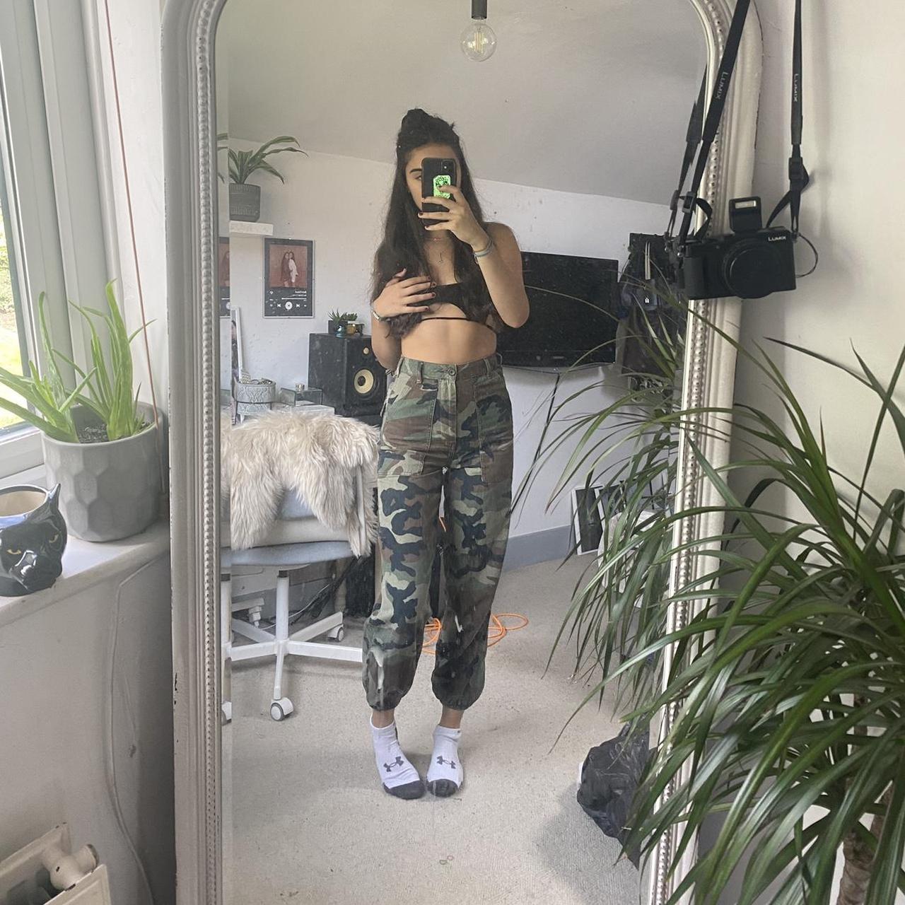 Camo print Cargo trousers High waisted, cuffed leg... - Depop