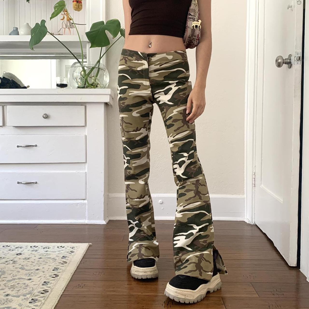 Y2K camo low rise flare pants Omg 😭 These are so... - Depop