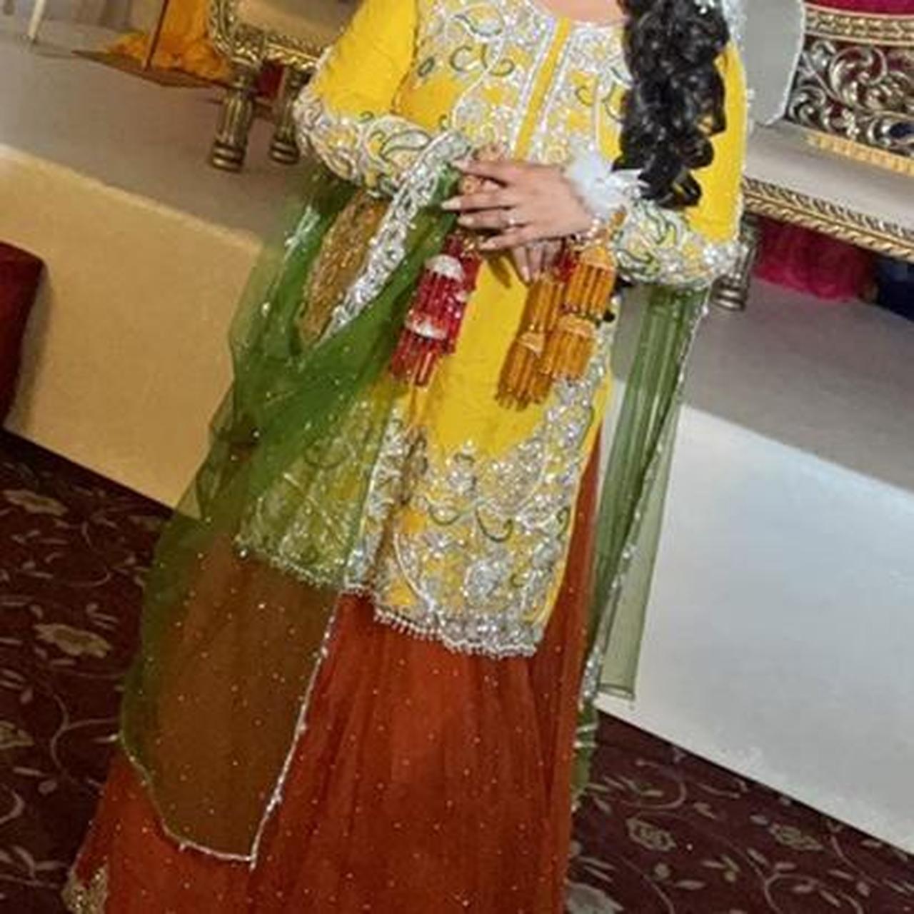 Orange and green mehndi on sale dress