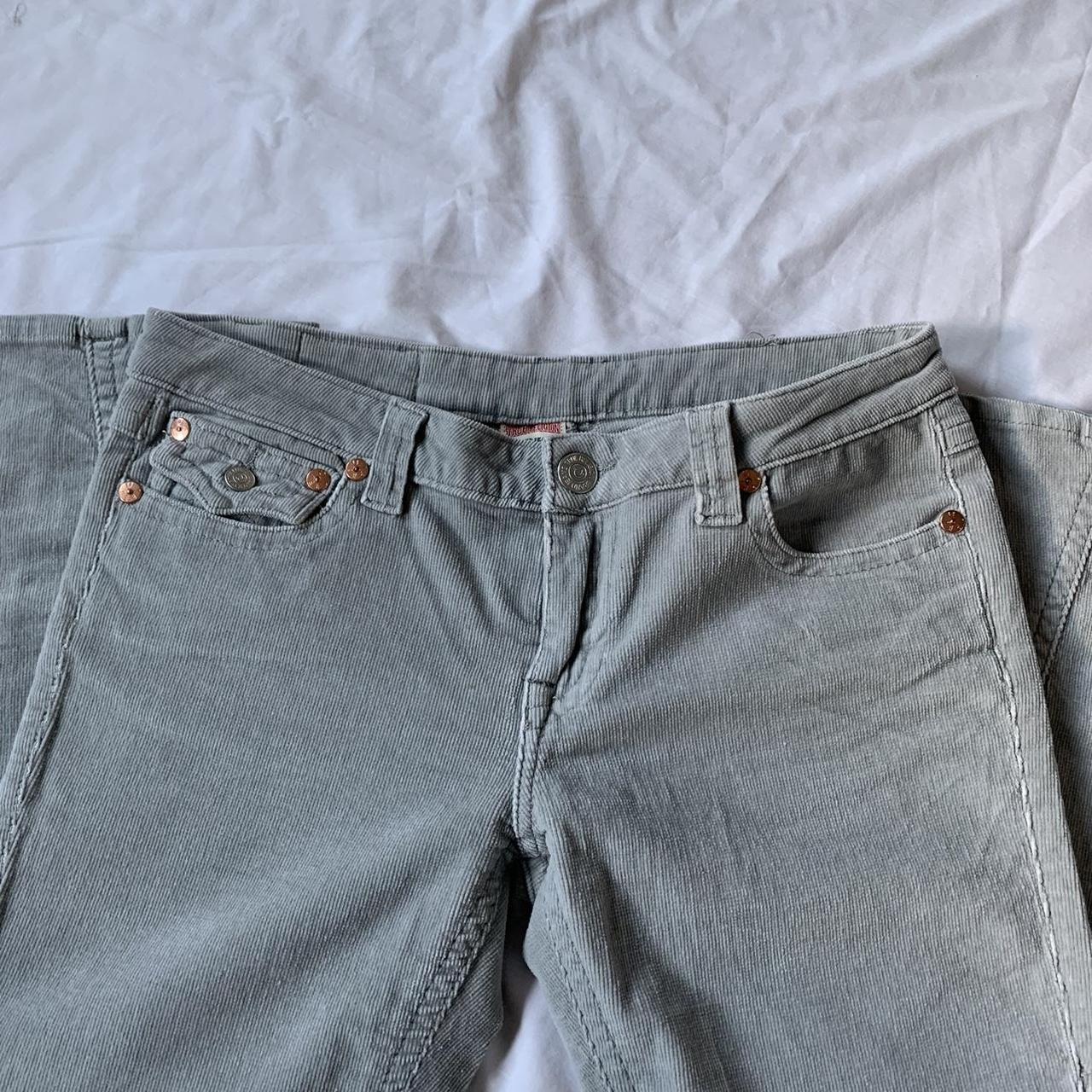 True Religion Women's Blue and Grey Trousers | Depop