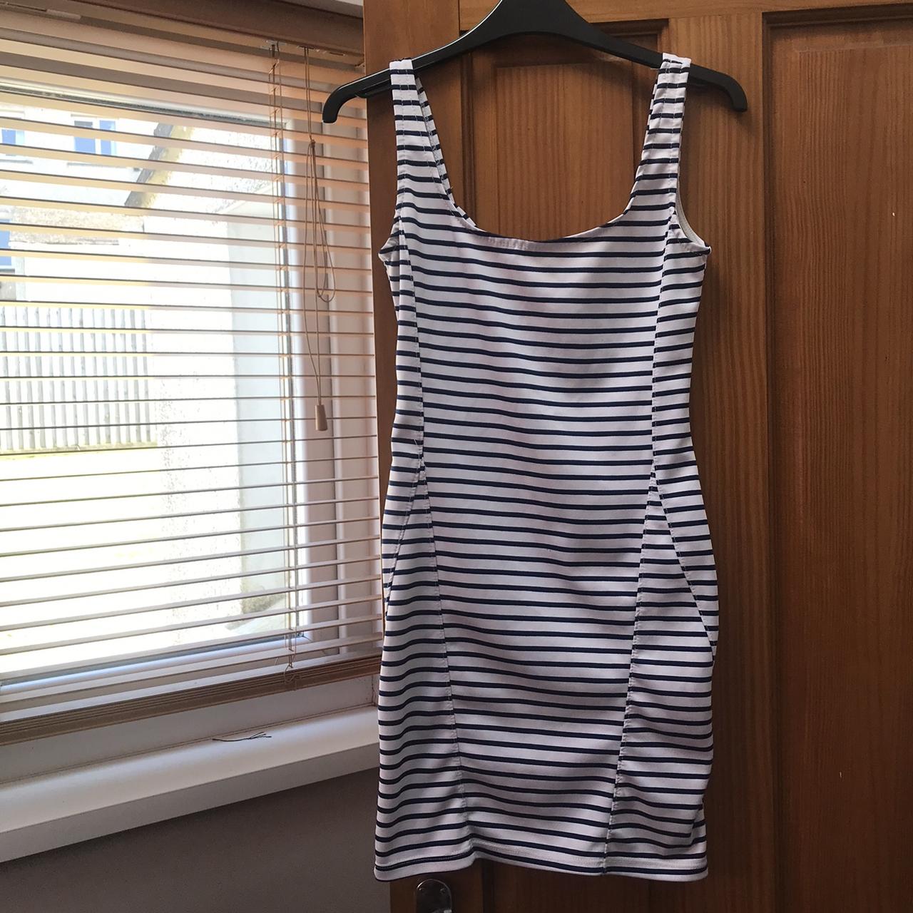 Navy blue and white stripes bodycon dress. Super... - Depop