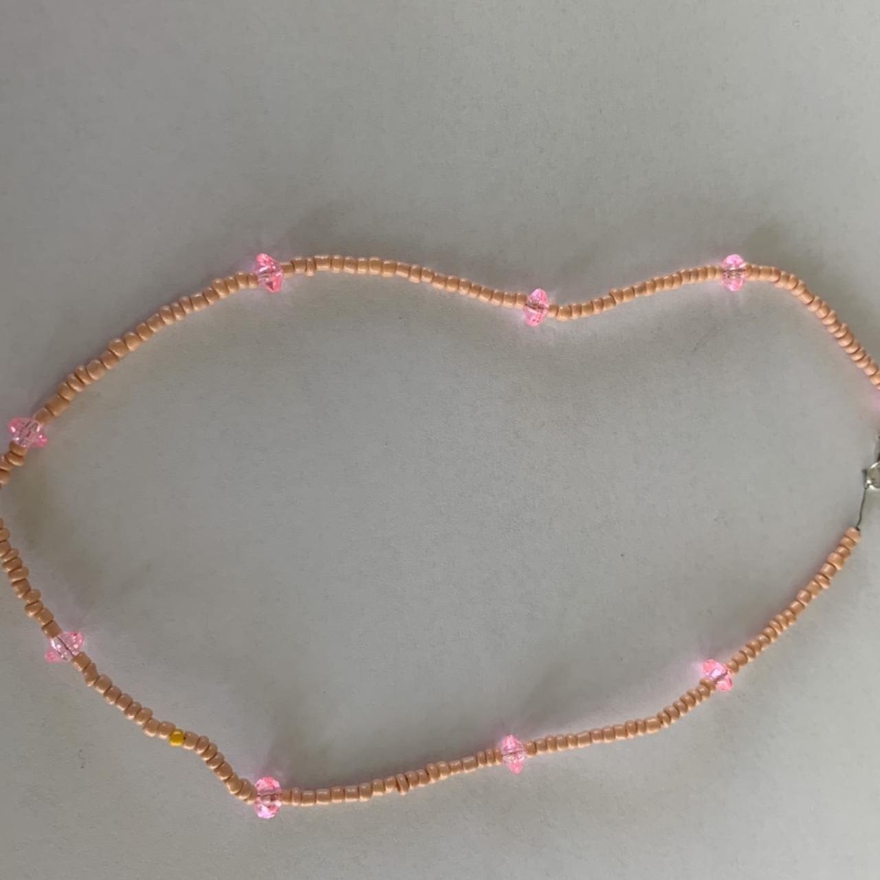 Pink aesthetic seed bead necklace. This necklace was...