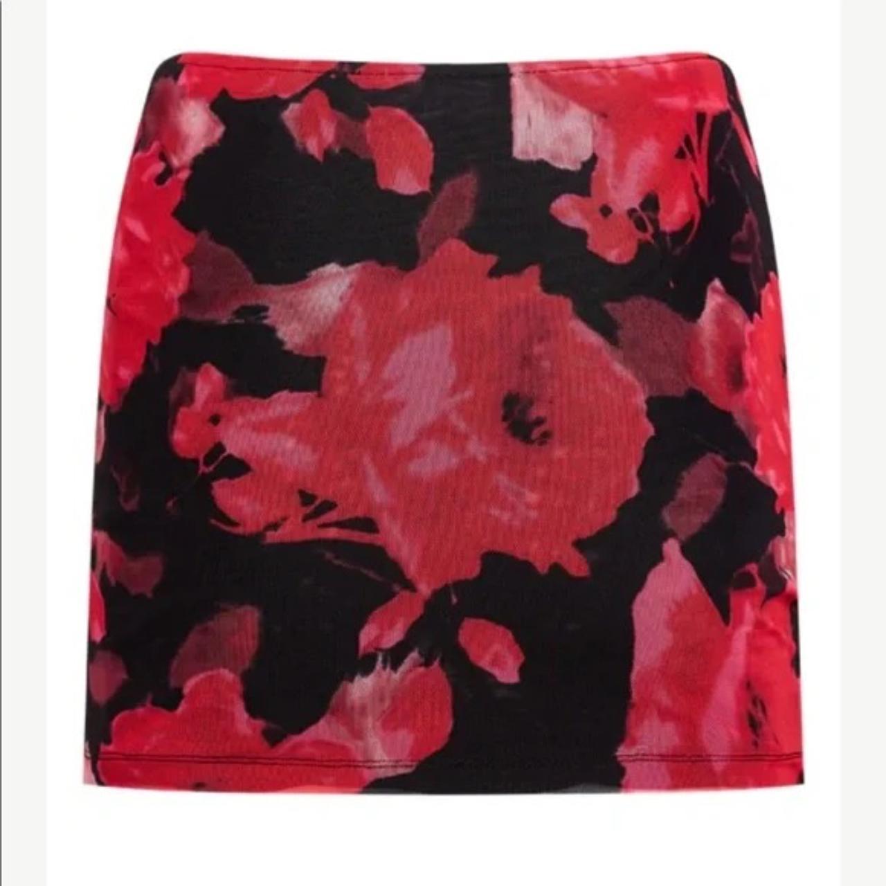 lioness red floral 90s skirt worn a few times, like... - Depop