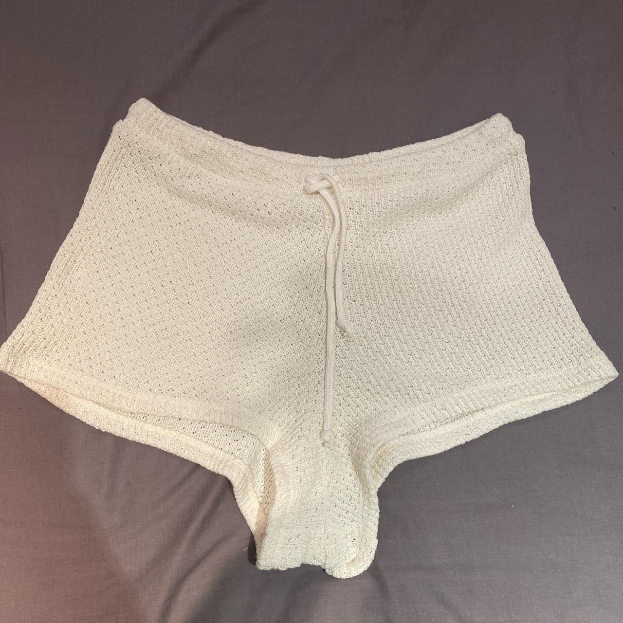 Bershka cream crochet stretchy shorts, brand new... - Depop