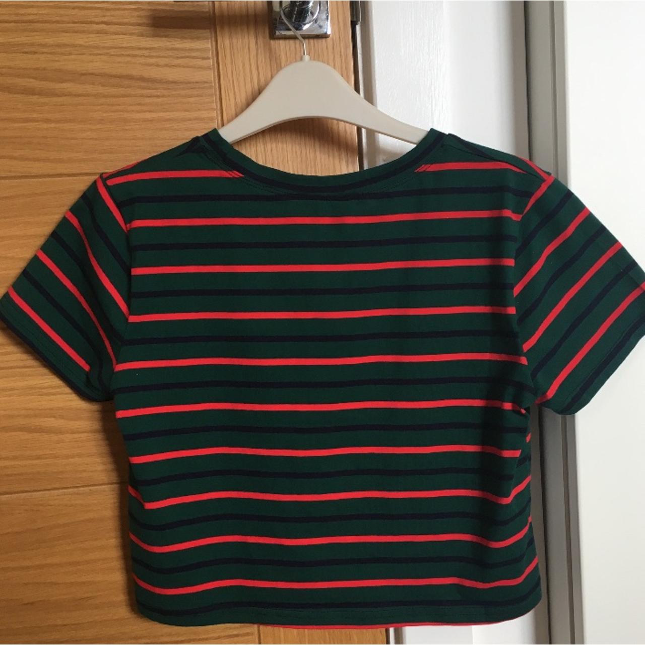 💫 GREEN RED AND BLACK STRIPED CROP TOP FROM ROMWE 💫... Depop