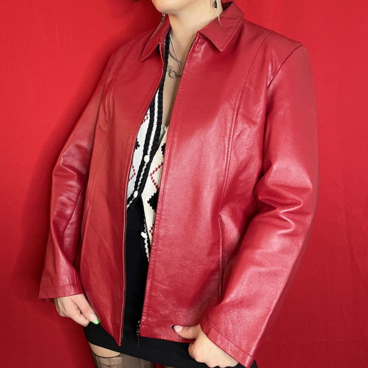 cherry red leather jacket