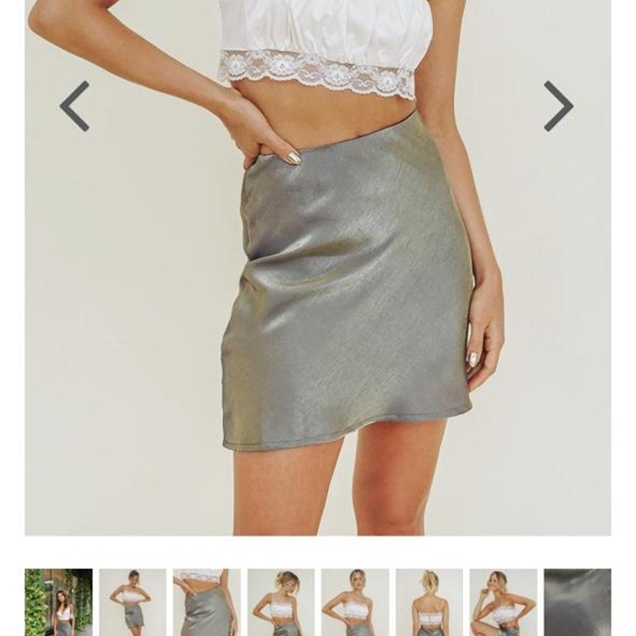 Verge Girl Khaki French Bias Cut Mini Skirt Satin Depop