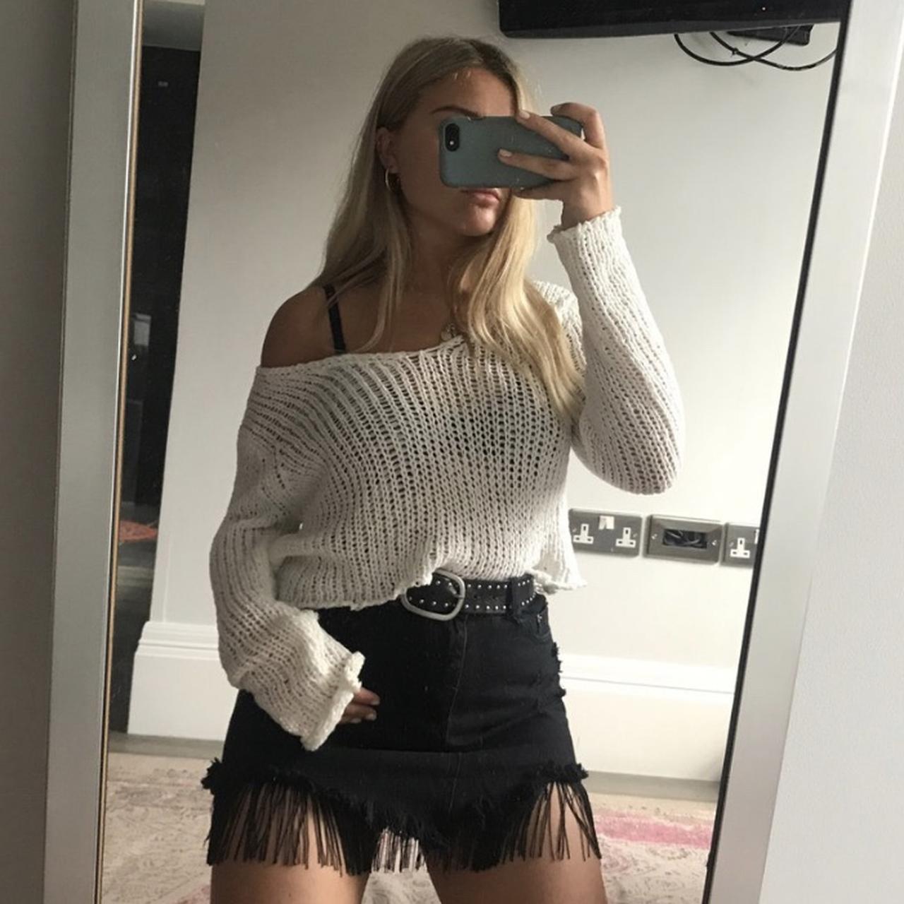 Crochet knit jumper white Size L but fits... Depop