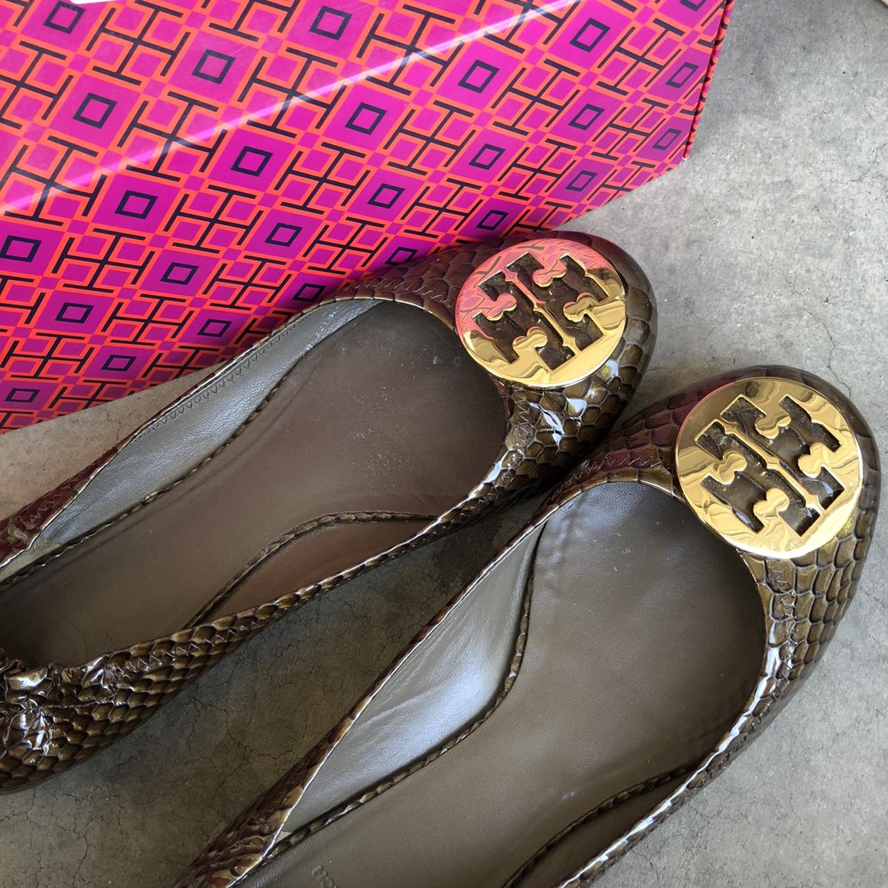 Tory Burch logo flats snake print flats womens size... - Depop