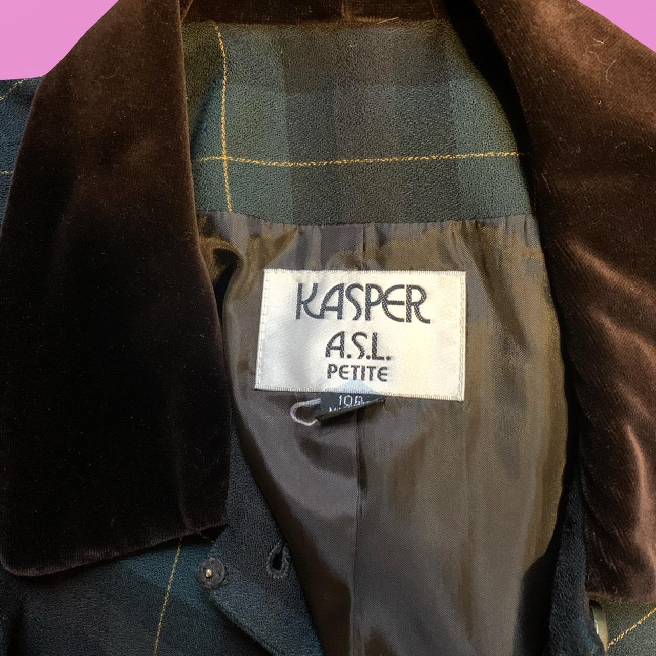 Vintage Kasper ASL Green Plaid Jacket with Brown - Depop