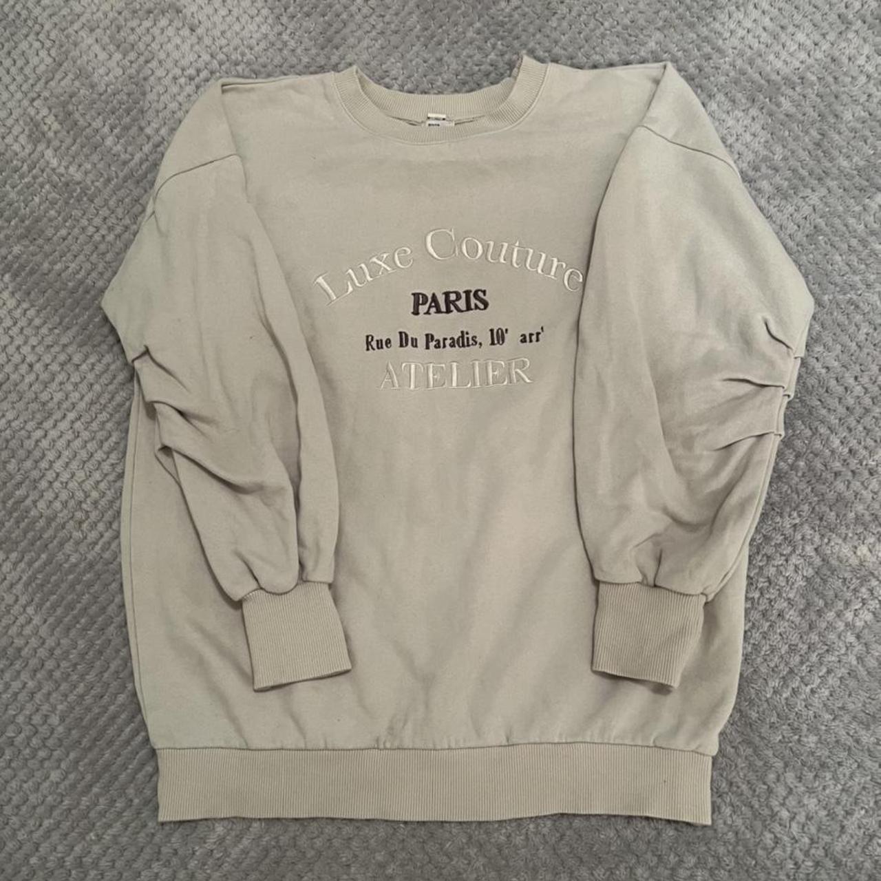 River Island beige luxe couture oversized sweatshirt... - Depop