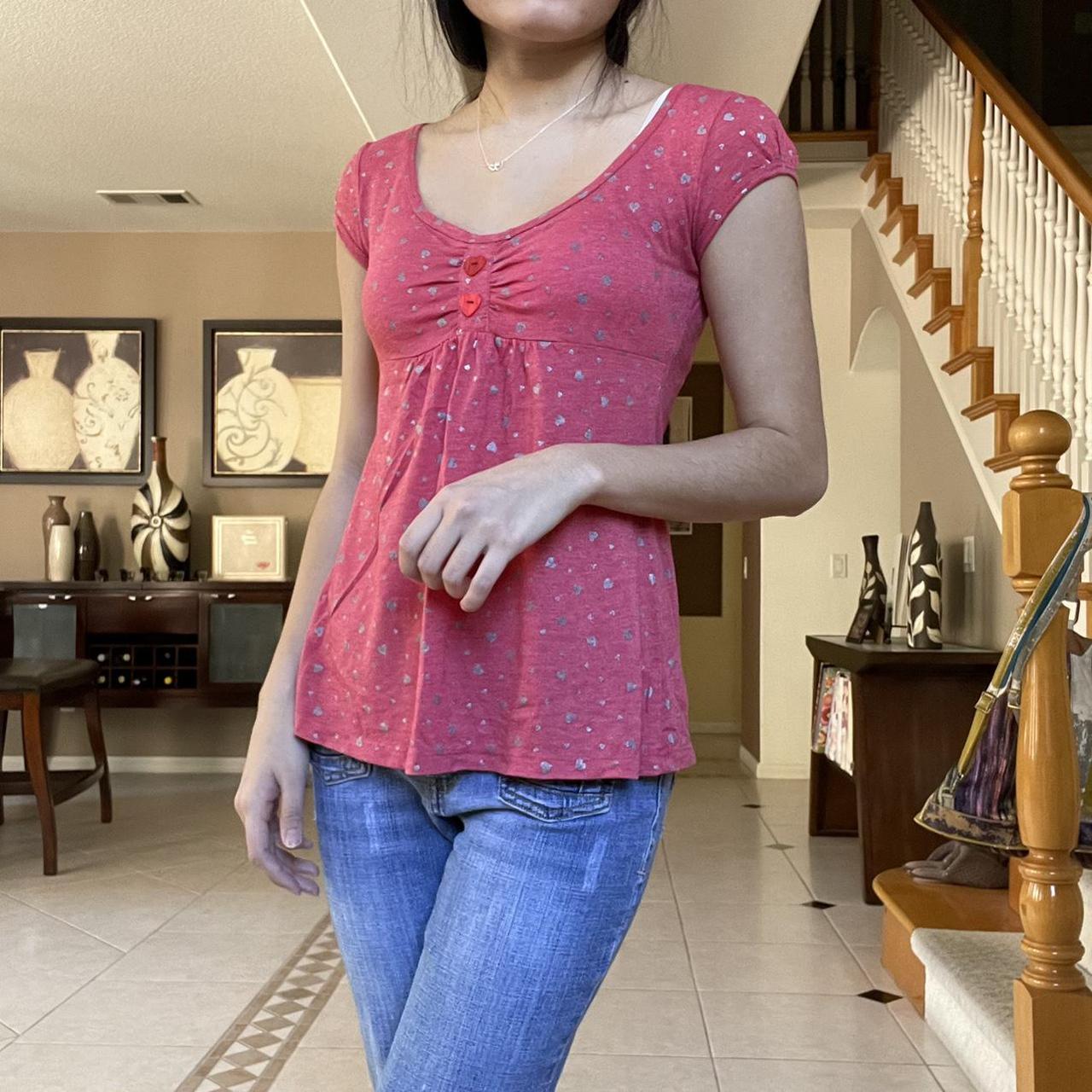 y2k red heart babydoll top // vintage y2k milkmaid... Depop