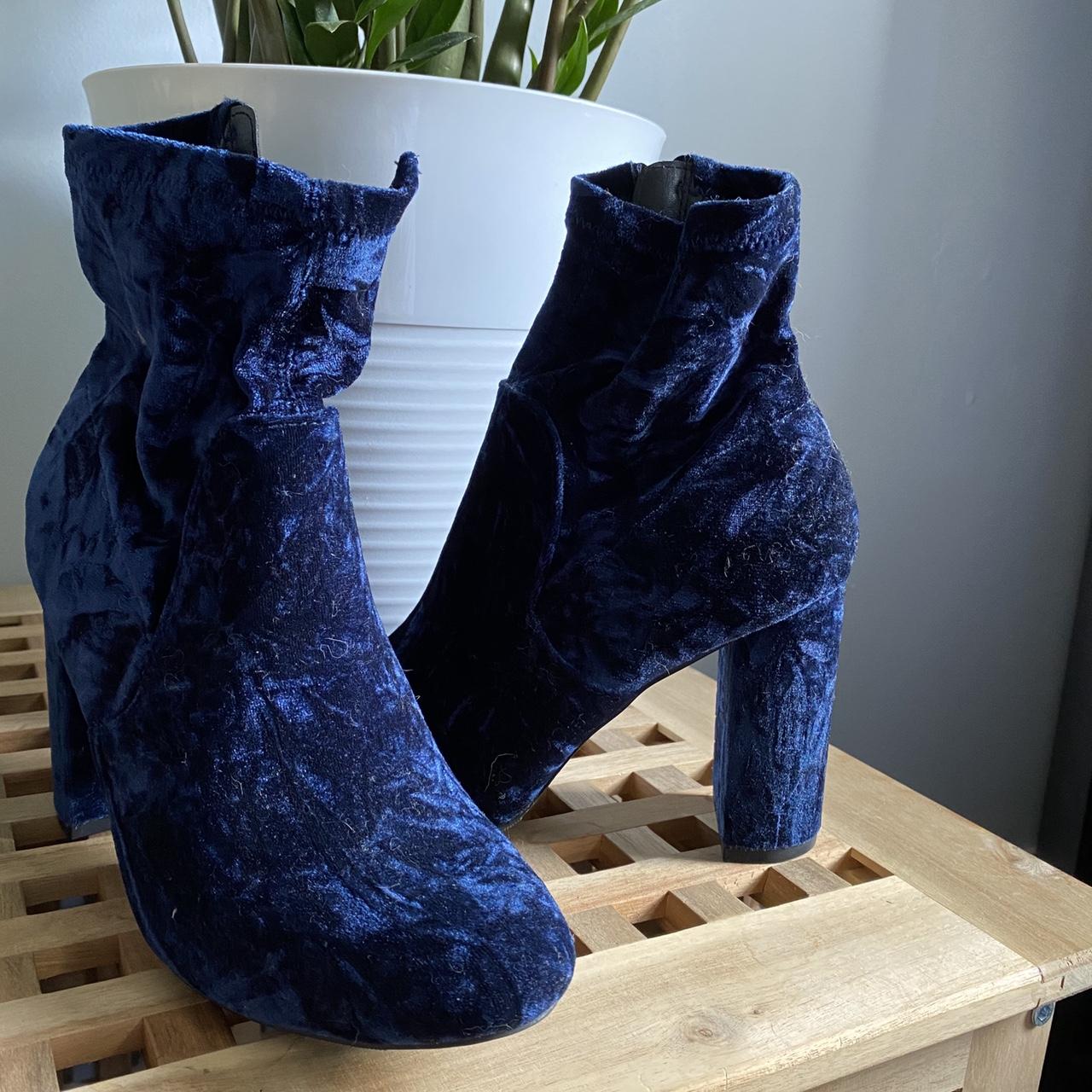 blue crushed velvet boots