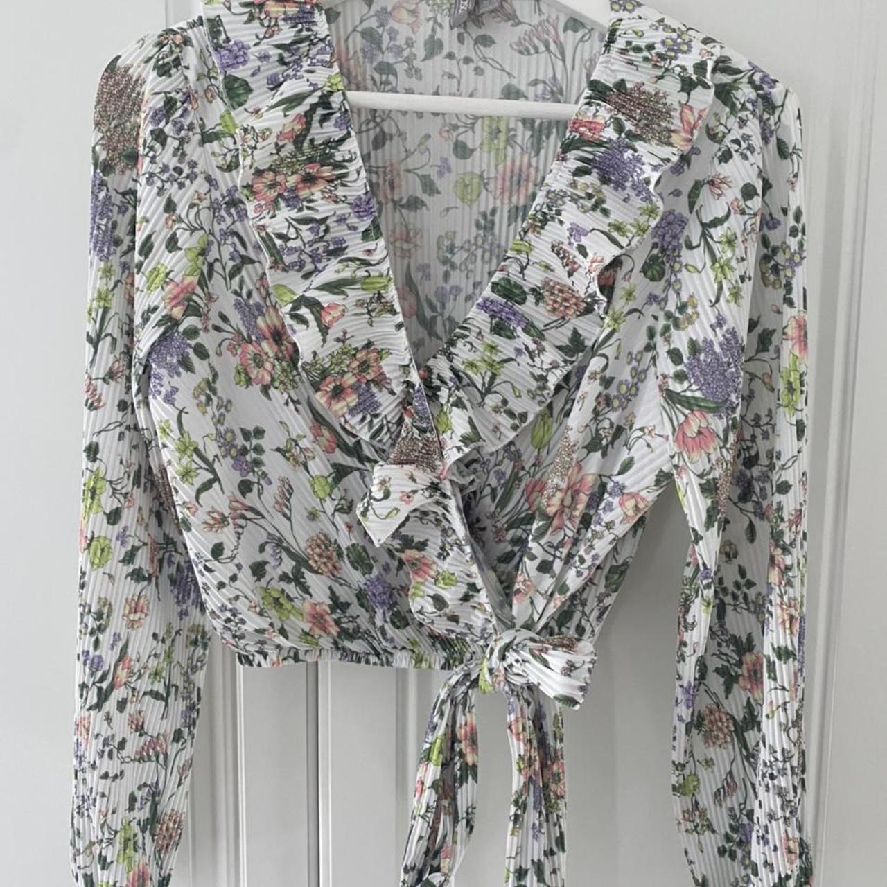 ASOS floral wrap ruffle blouse uk10 worn once #asos... - Depop