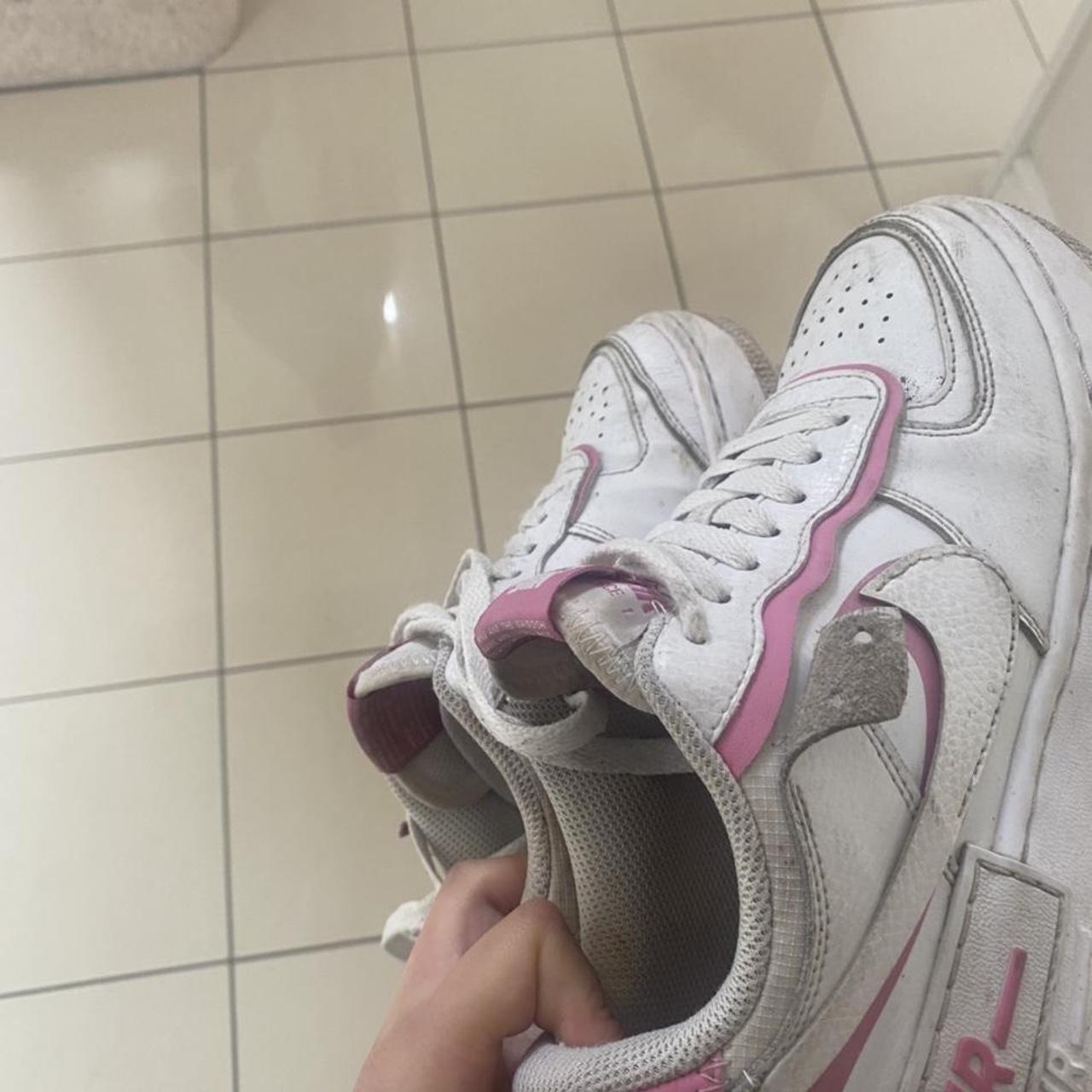 Nike Pink Air Force Shadows Pink And White Air Force Depop