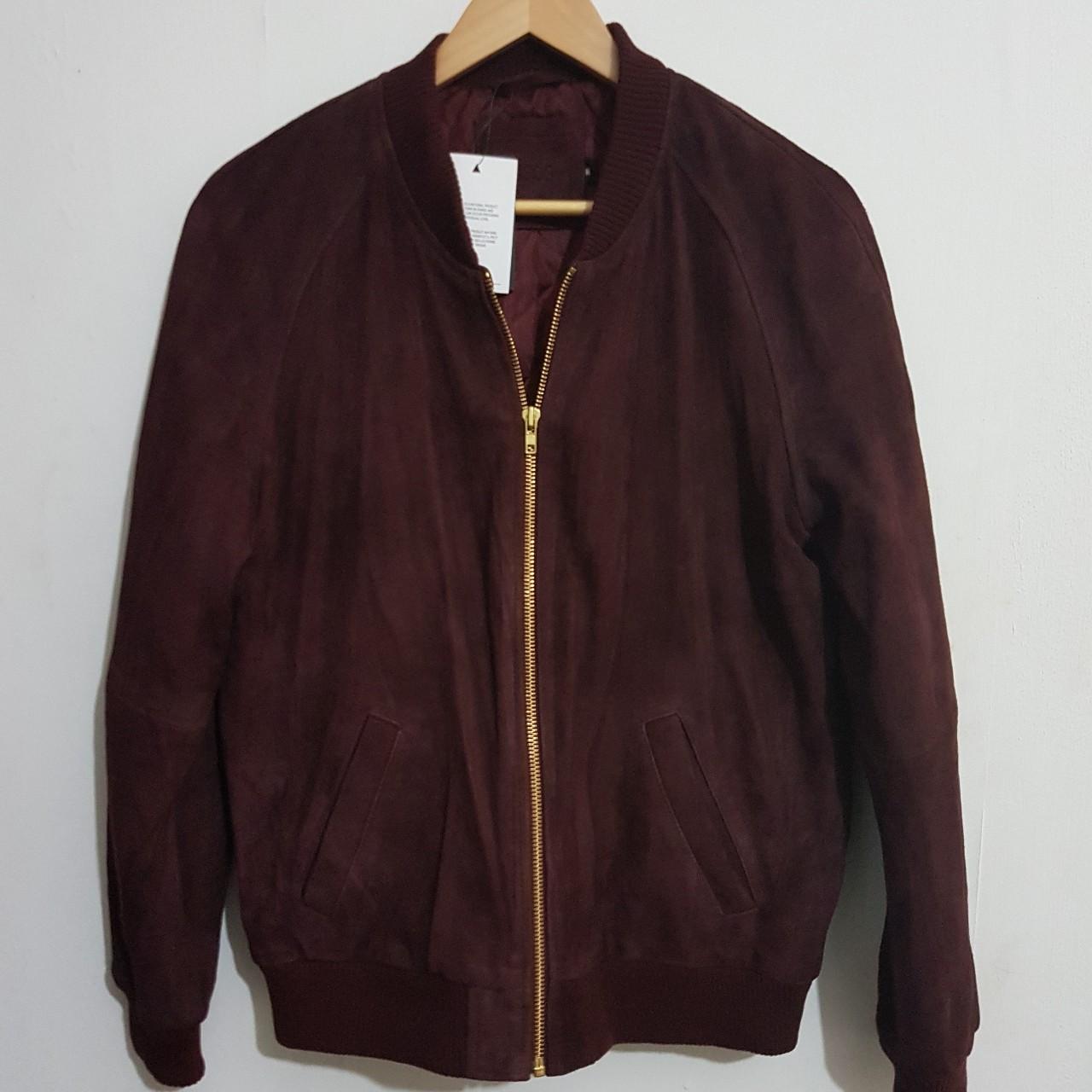 Maroon suede bomber outlet jacket