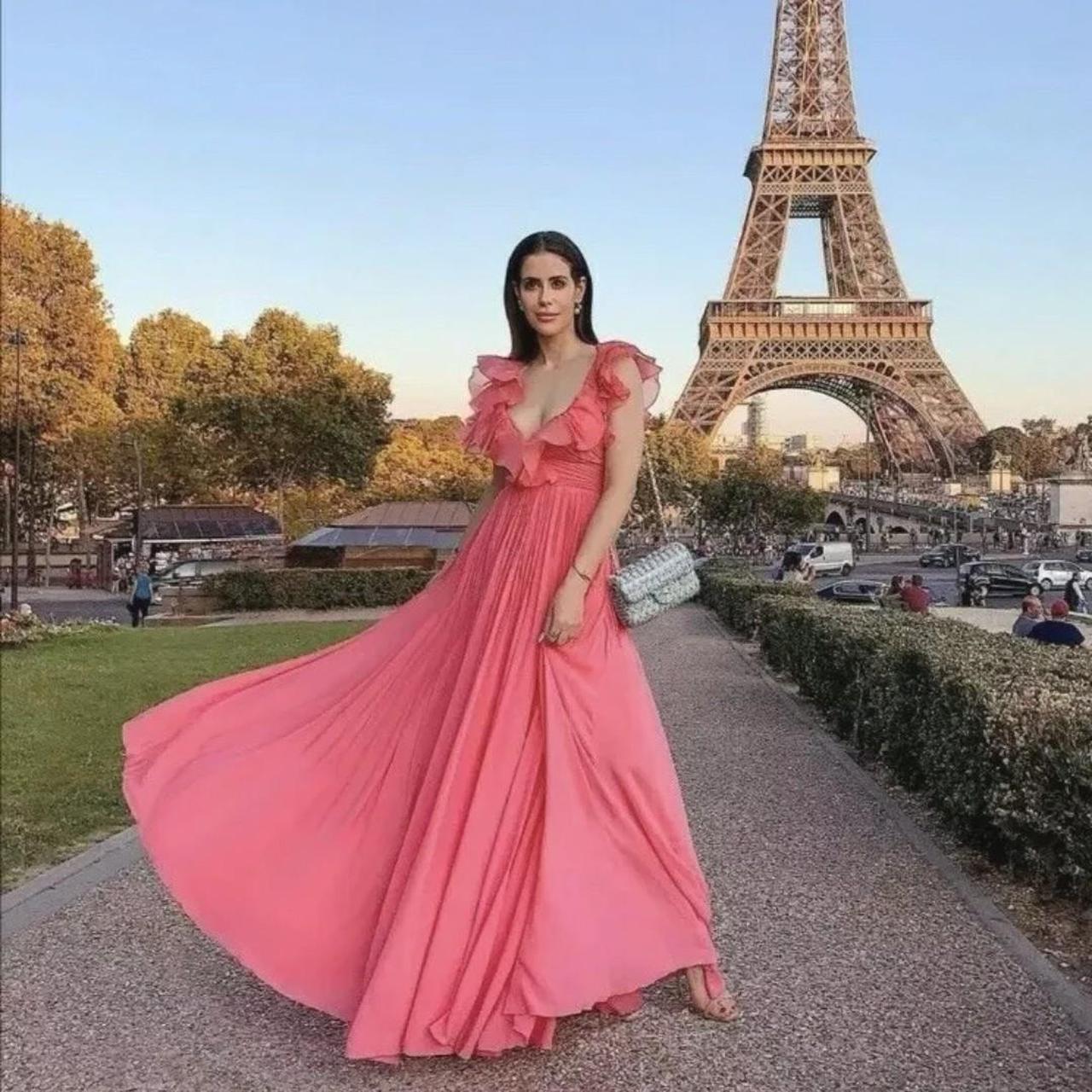 h&m long pink dress