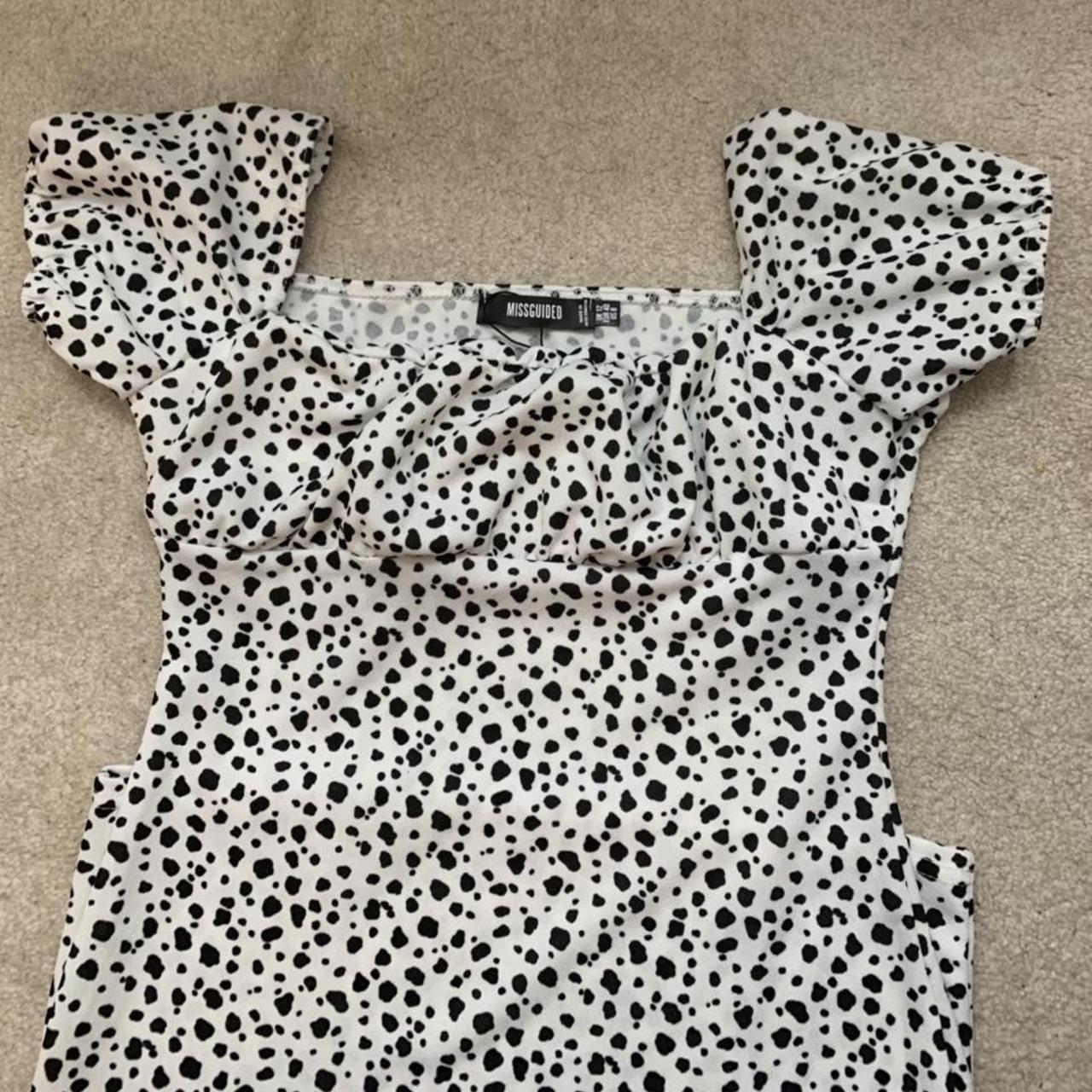 MISSGUIDED DALMATION PRINT RUCHED BARDOT PUFF SLEEVE... - Depop