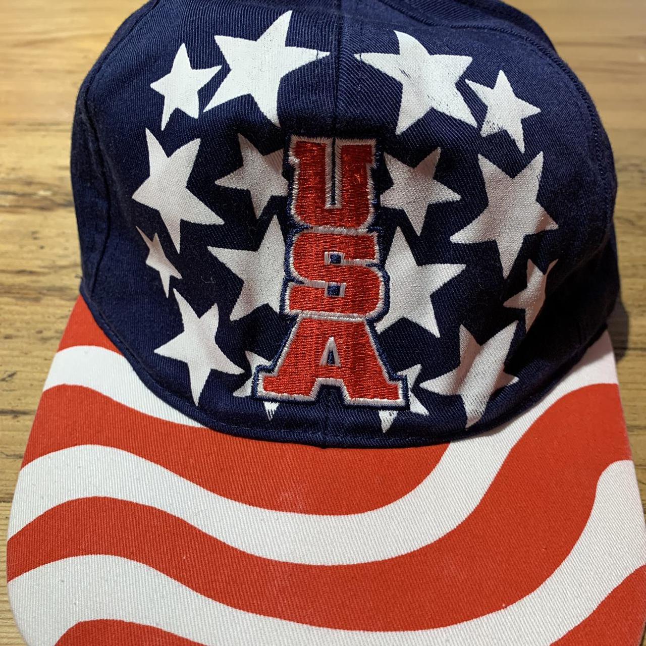 90’s Vintage USA American Flag Cap - Navy Blue, Red... - Depop