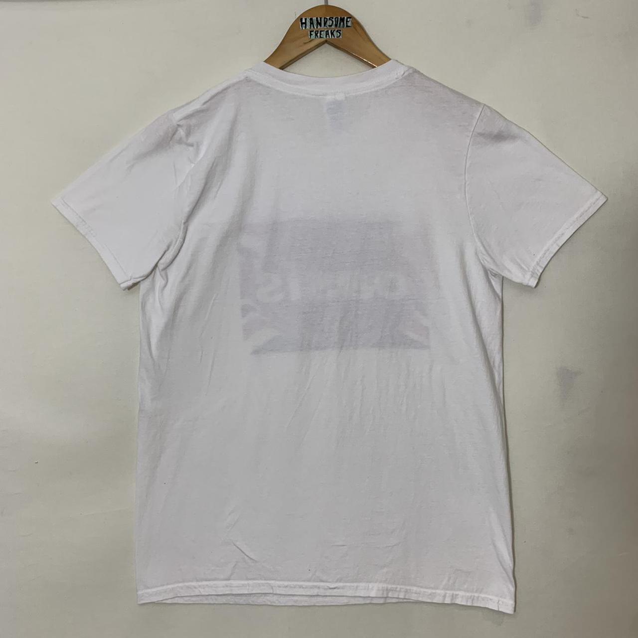 white Oasis logo band t-shirt with spiral Union Jack... - Depop