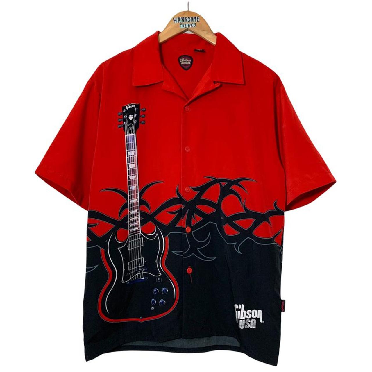 Y2K Gibson Tour Wear Electric Guitar Shirt - Red & - Depop