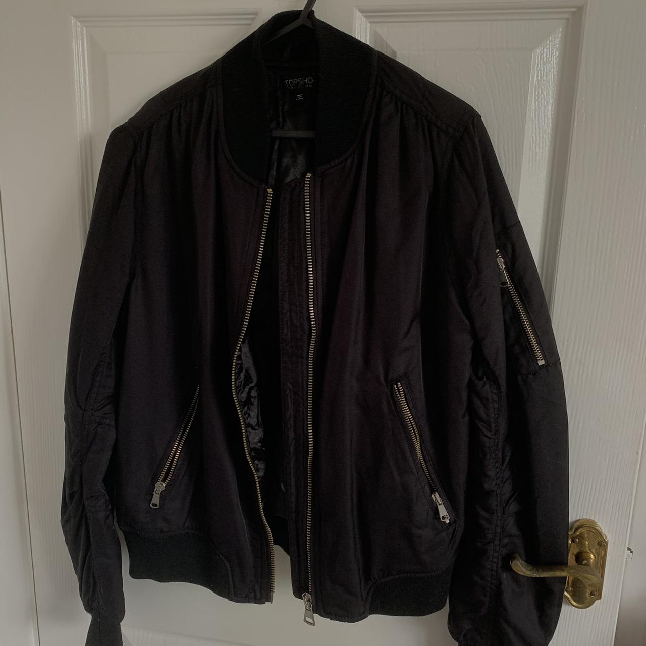 TOPSHOP black bomber jacket- worn but still in great... - Depop