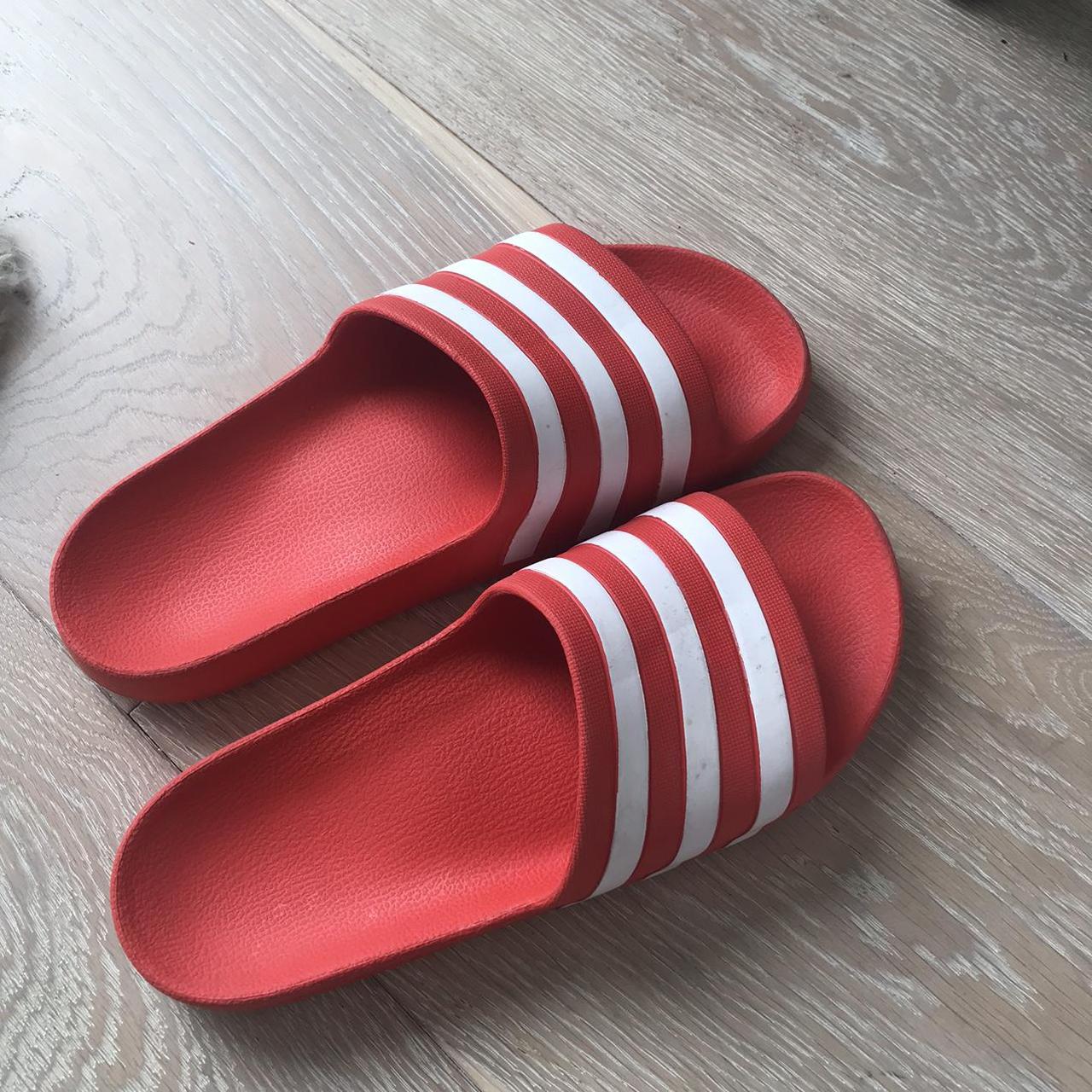 red adidas sliders