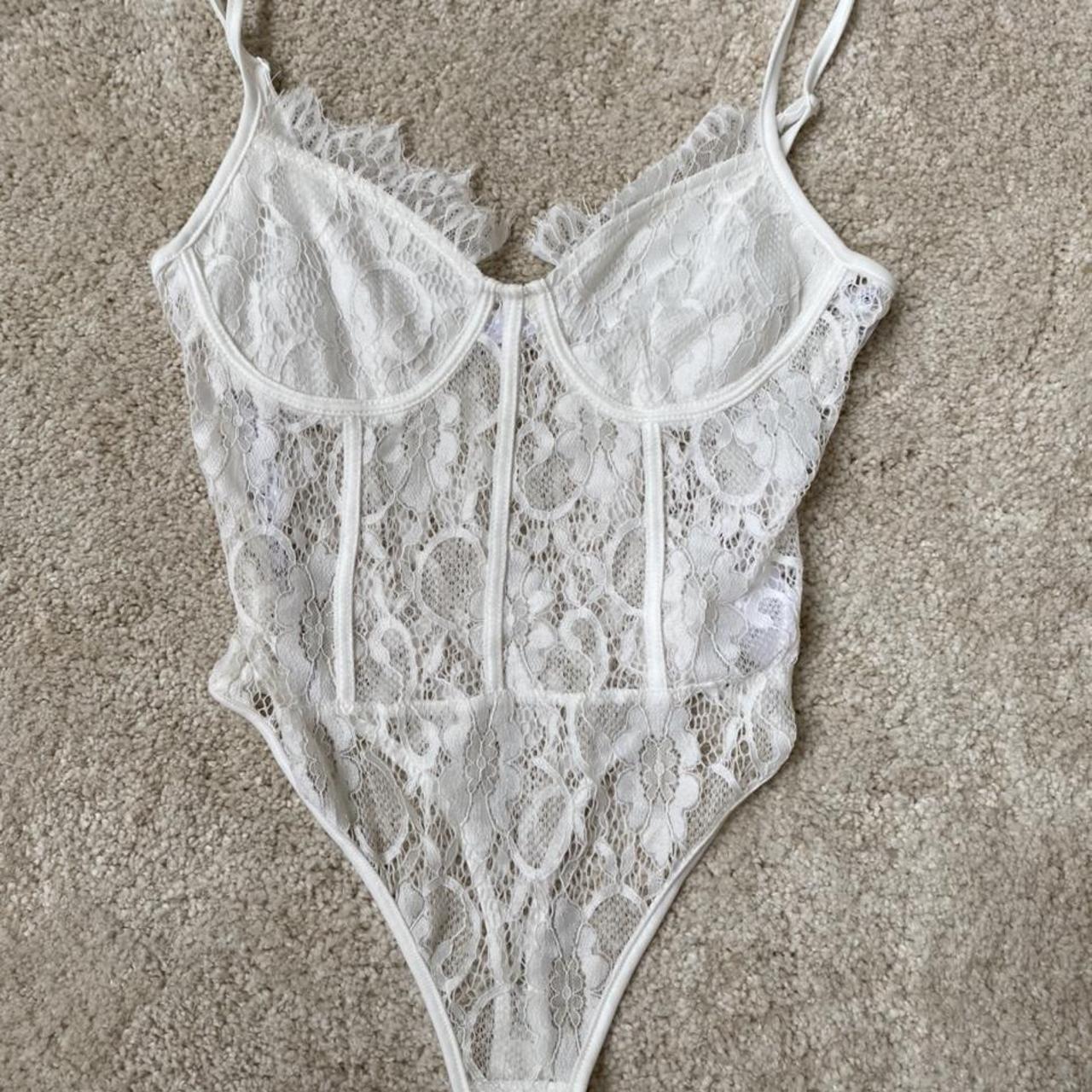 Missguided white lace bodysuit. Size 10. #whitelace... - Depop