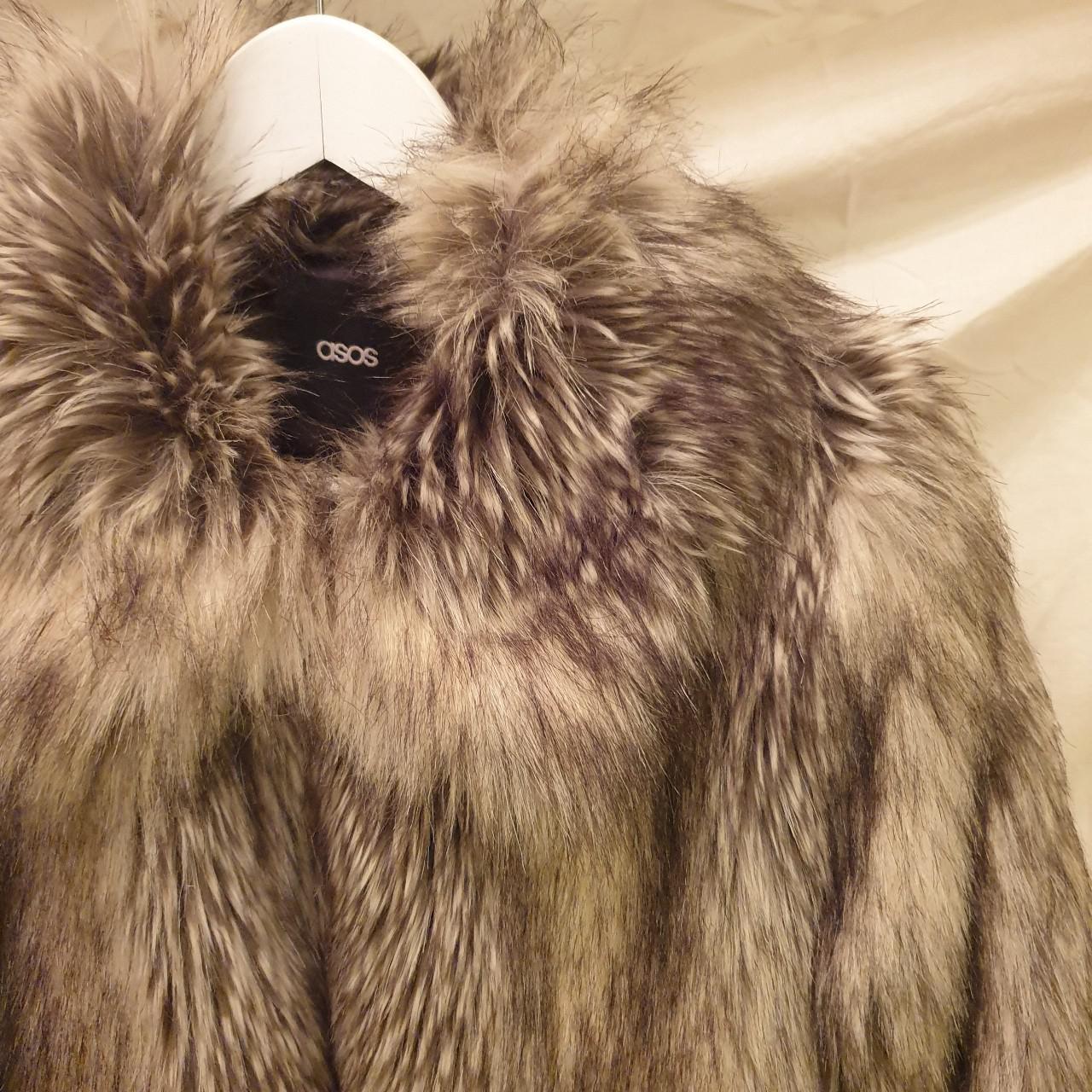 Vintage style faux rabbit fur grey short coat from... - Depop