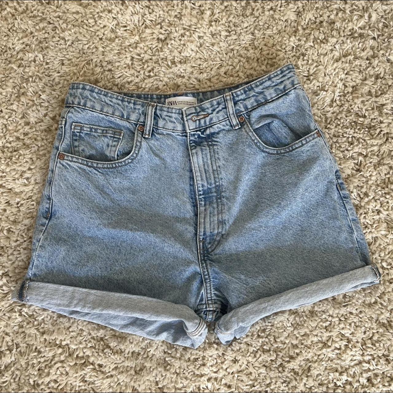 Zara Denim Jean High waisted Shorts, light wash,... - Depop