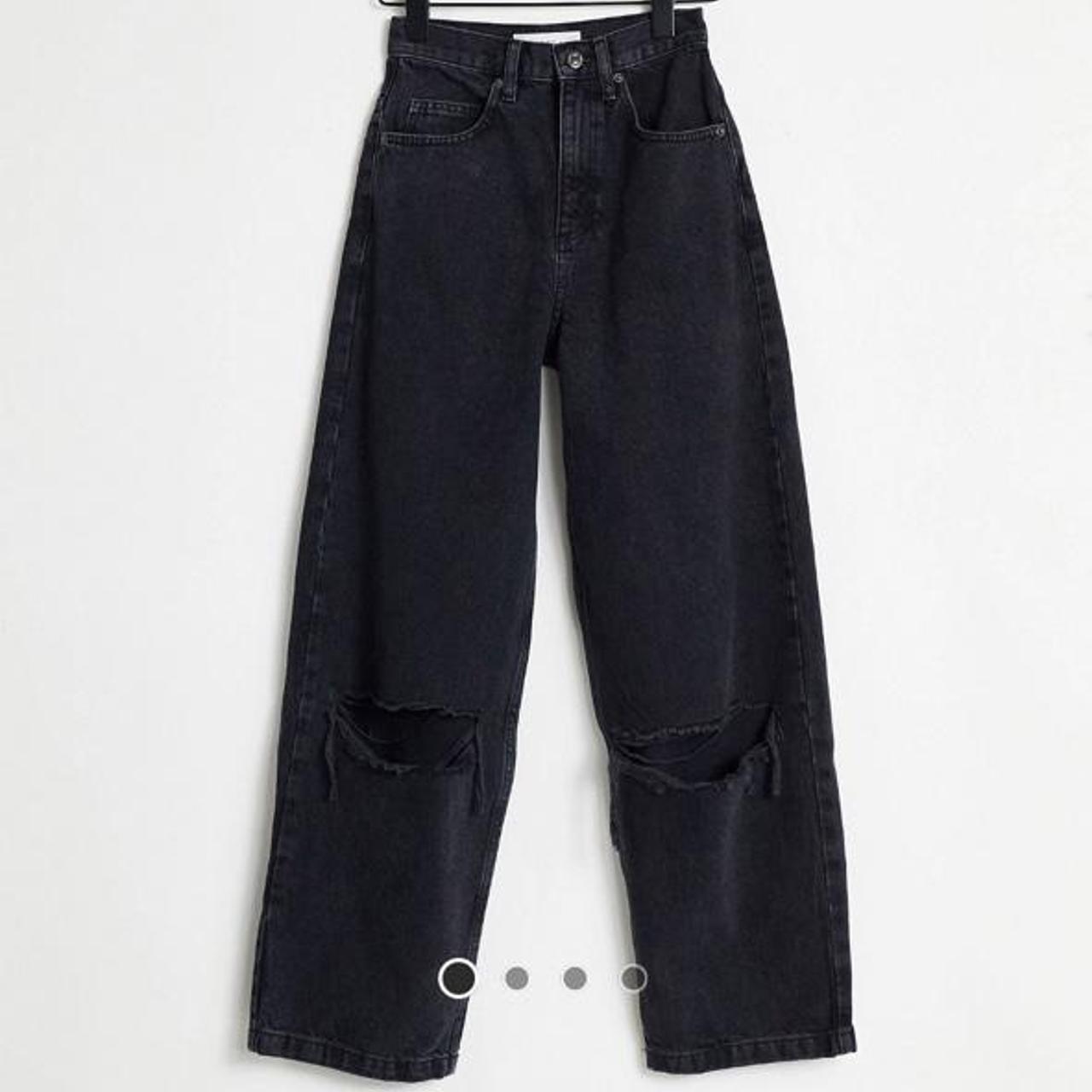 baggy jeans with knee rips, black denim and... Depop