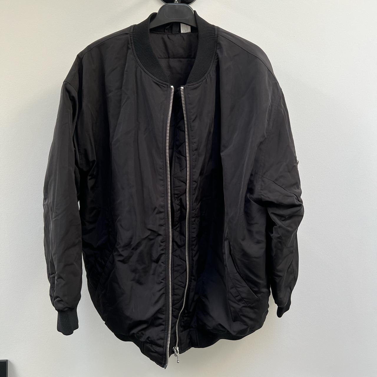 H&M black long bomber jacket sold out Size m New... - Depop