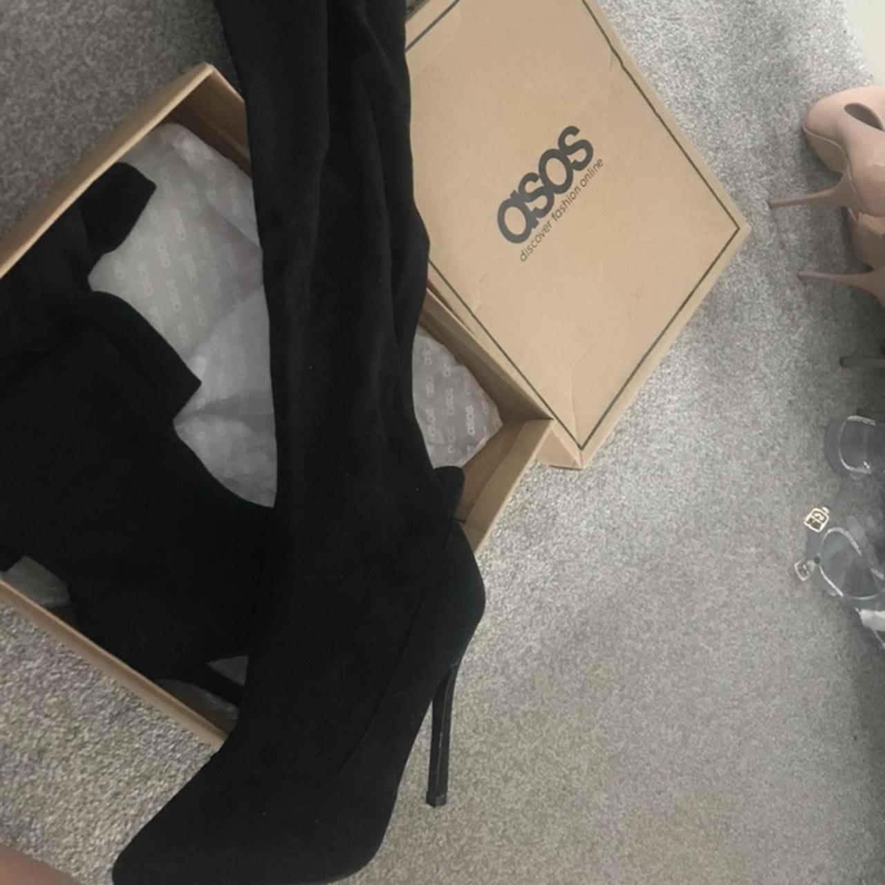 ASOS black knee high boots worn once.. immaculate... - Depop