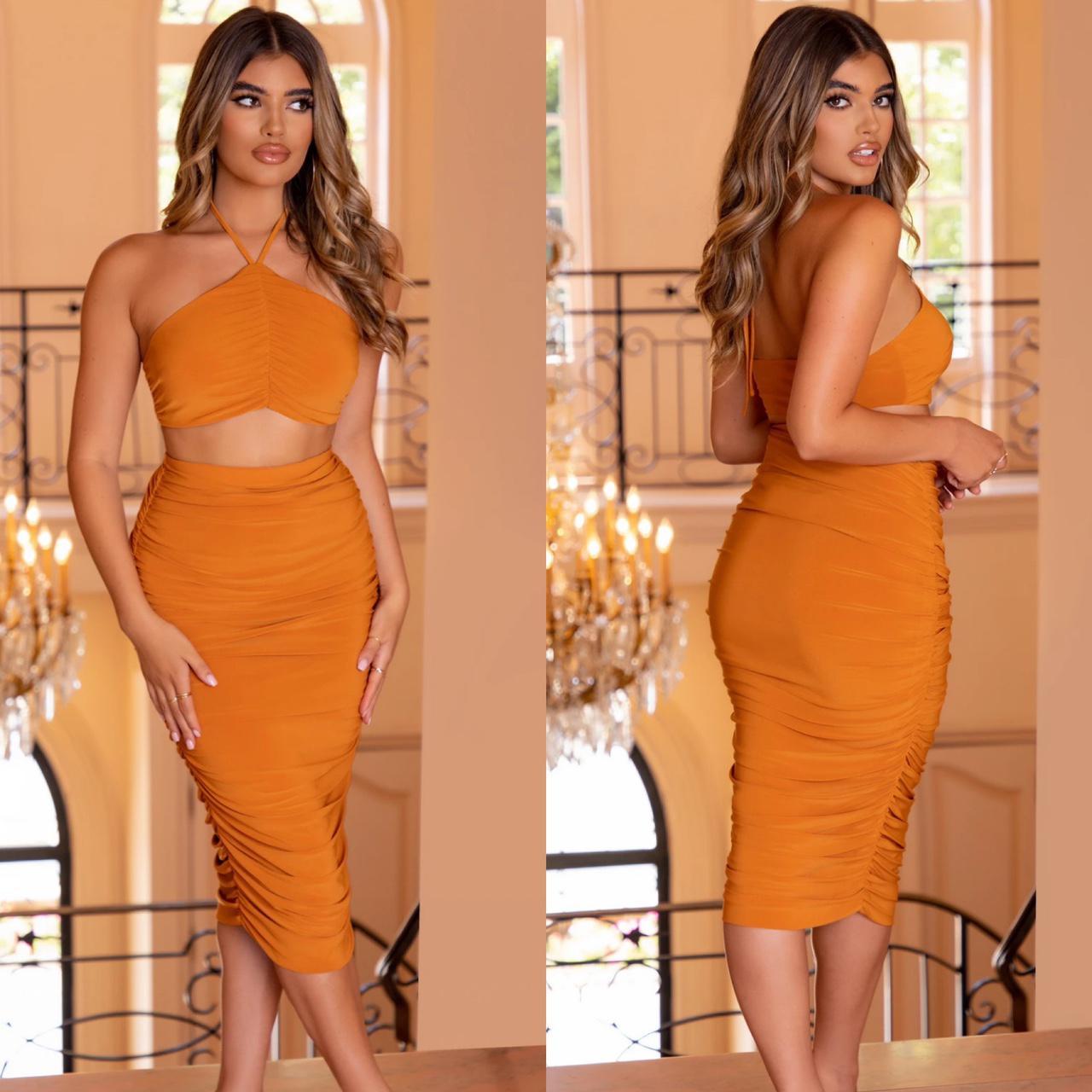 Ruched hotsell orange skirt