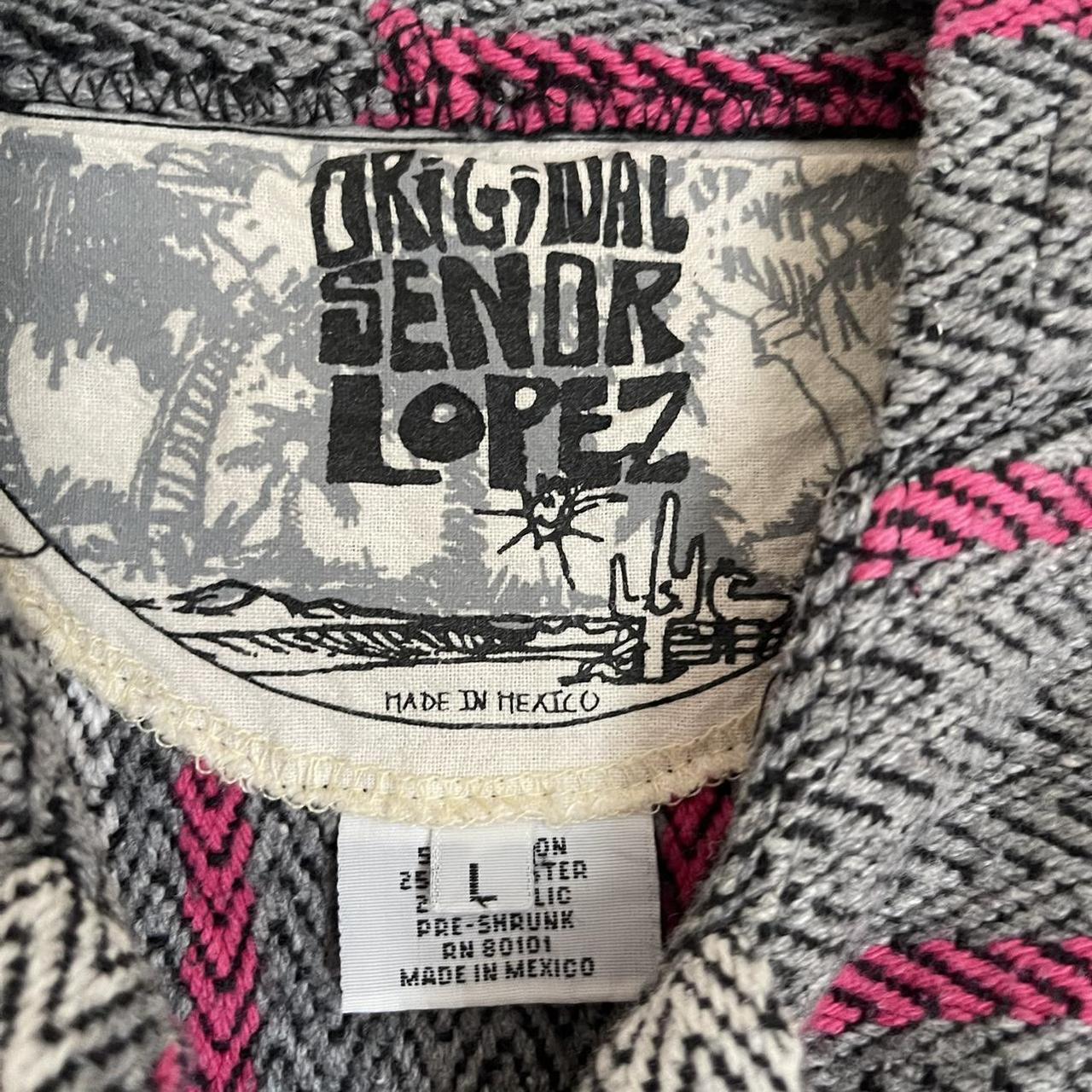 Senor Lopez Pink and Grey Stripe Baja Hoodie Size:... - Depop